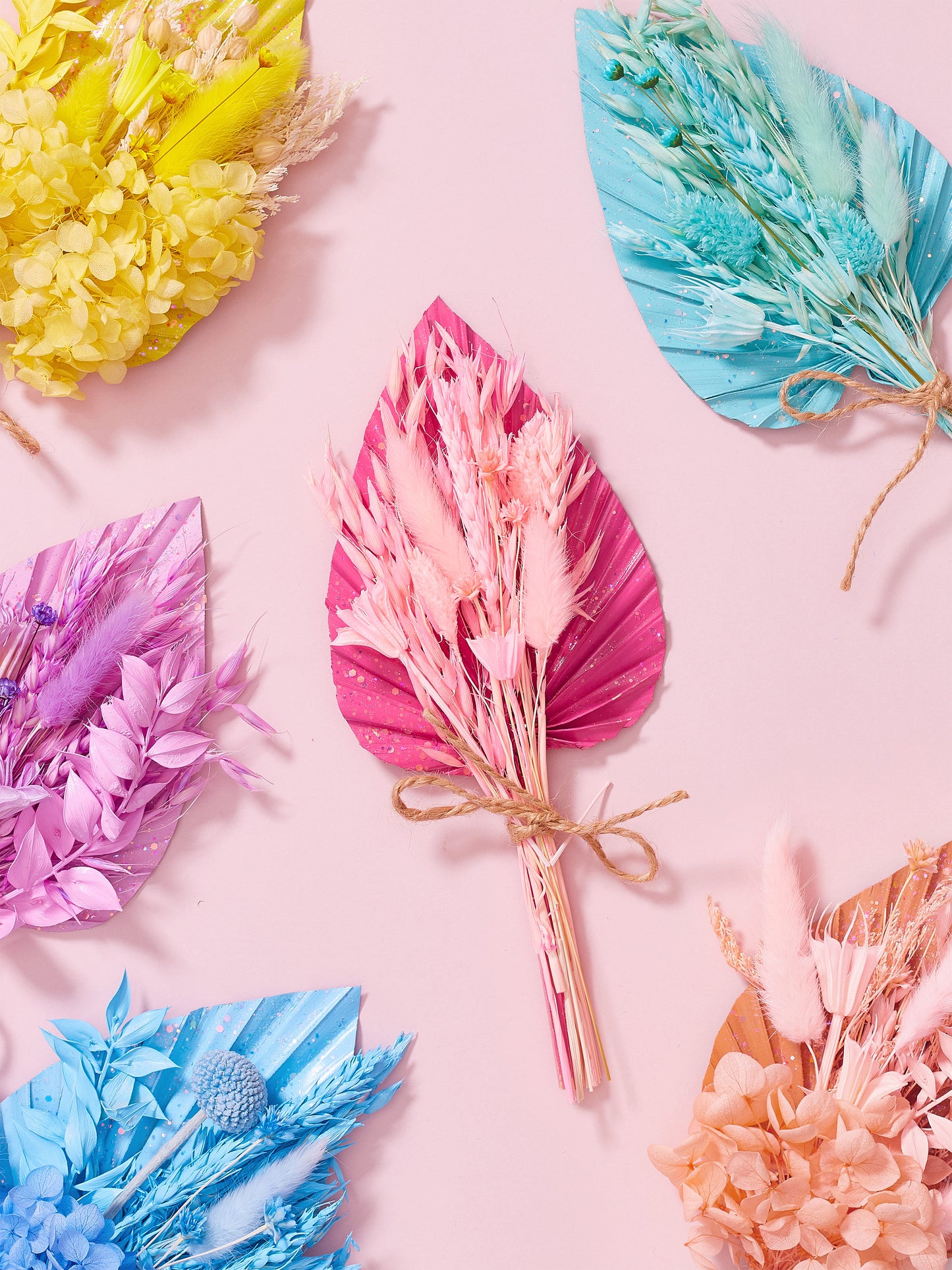 Dried Palm Spear Bouquet (Pastel Pink Glitter)