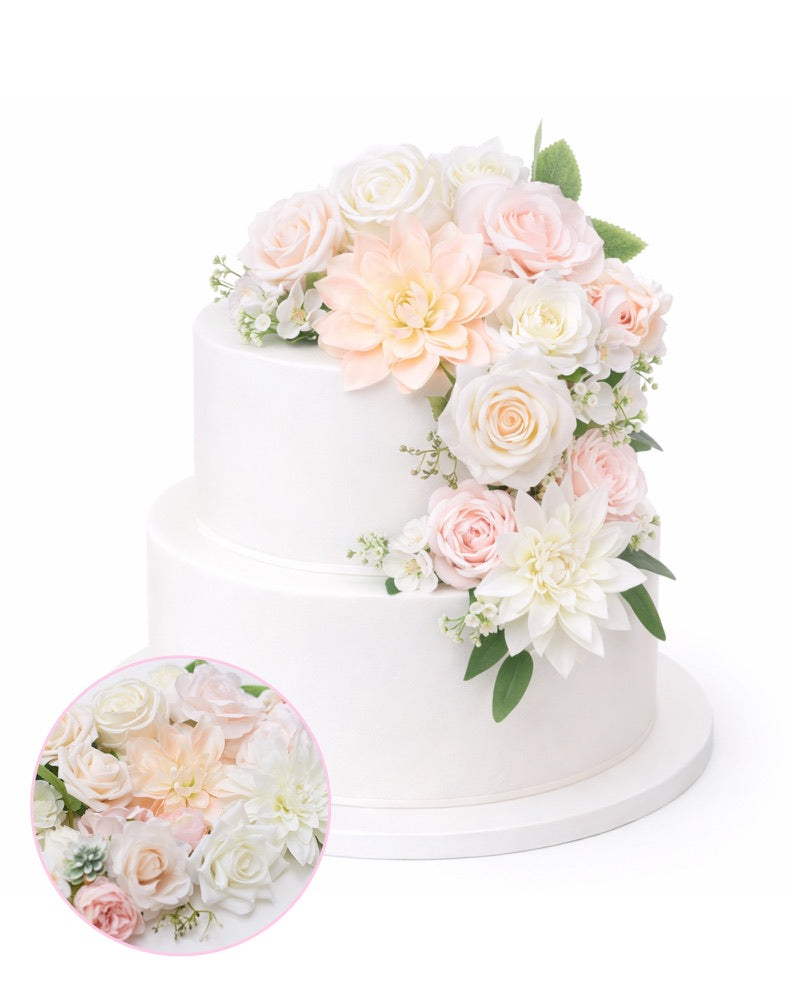 Silk Flower Bags with Foliage (White & Light Pink)