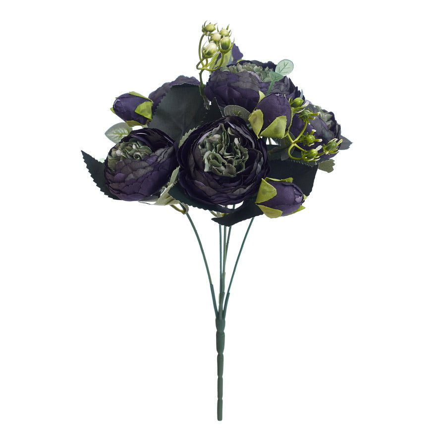 Artificial Silk Peony & Tea Rose Bouquet (Black)