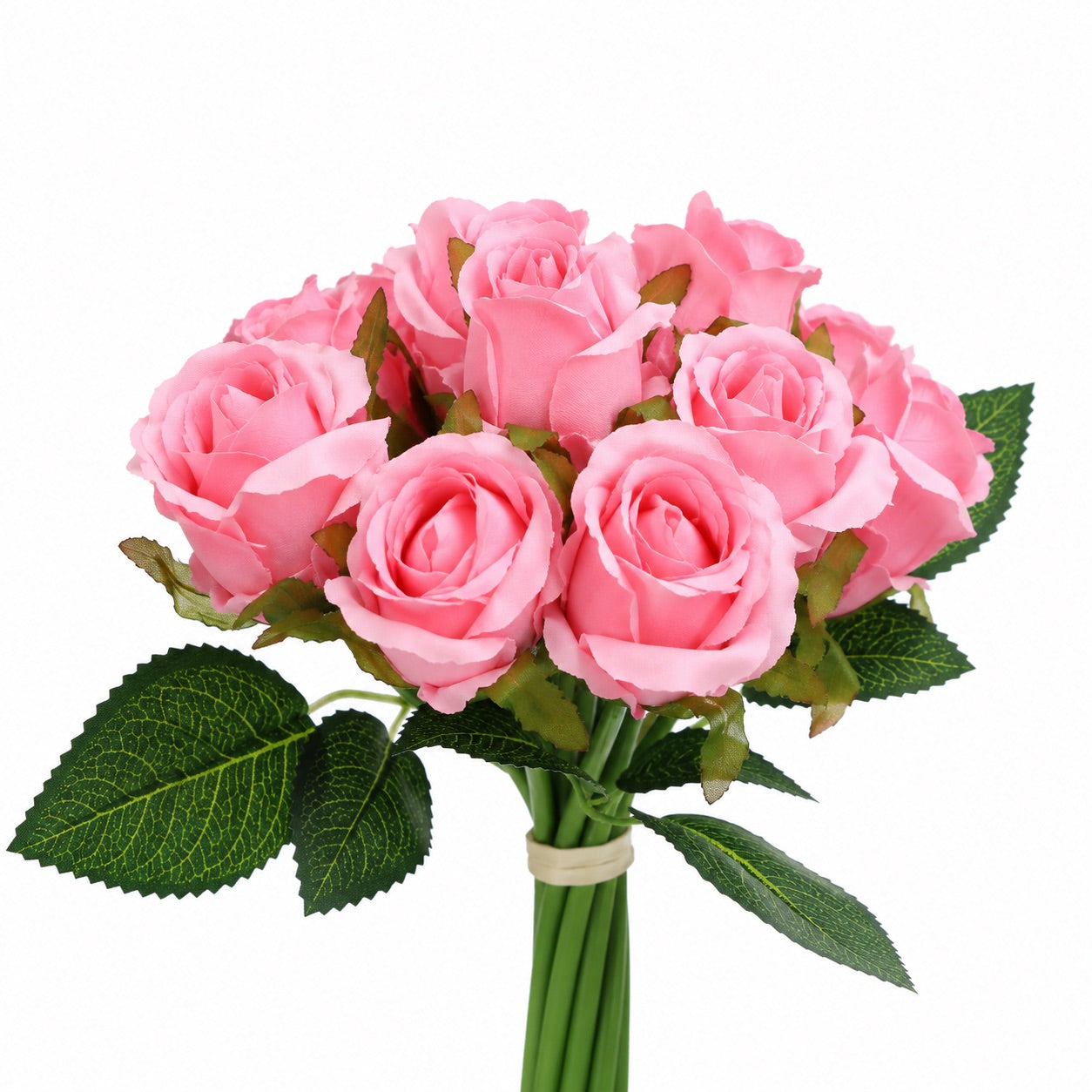 Silk Hand Tied Lila Bud Rose & Tea Rose Bouquet (Pink)