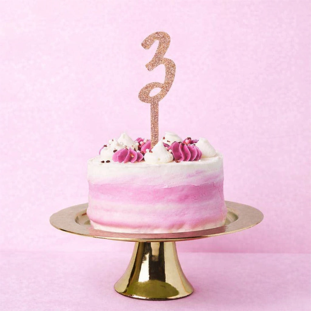 Rose Gold Number '3' Glitter Acrylic Cake Topper