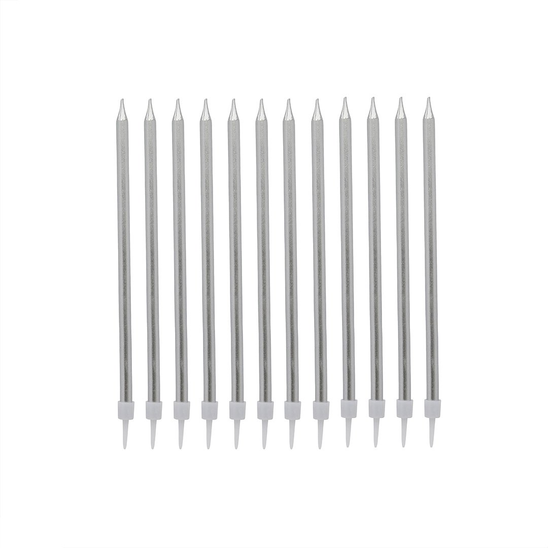 Silver Tall Skinny Wax Candles - Pack of 12