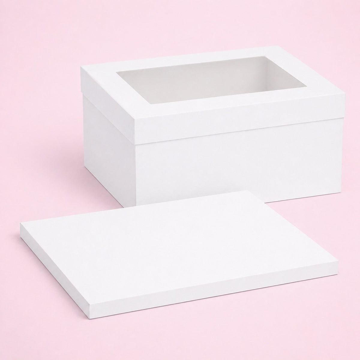 White Rectangular Gloss Cake Drum & Windowed Box Set