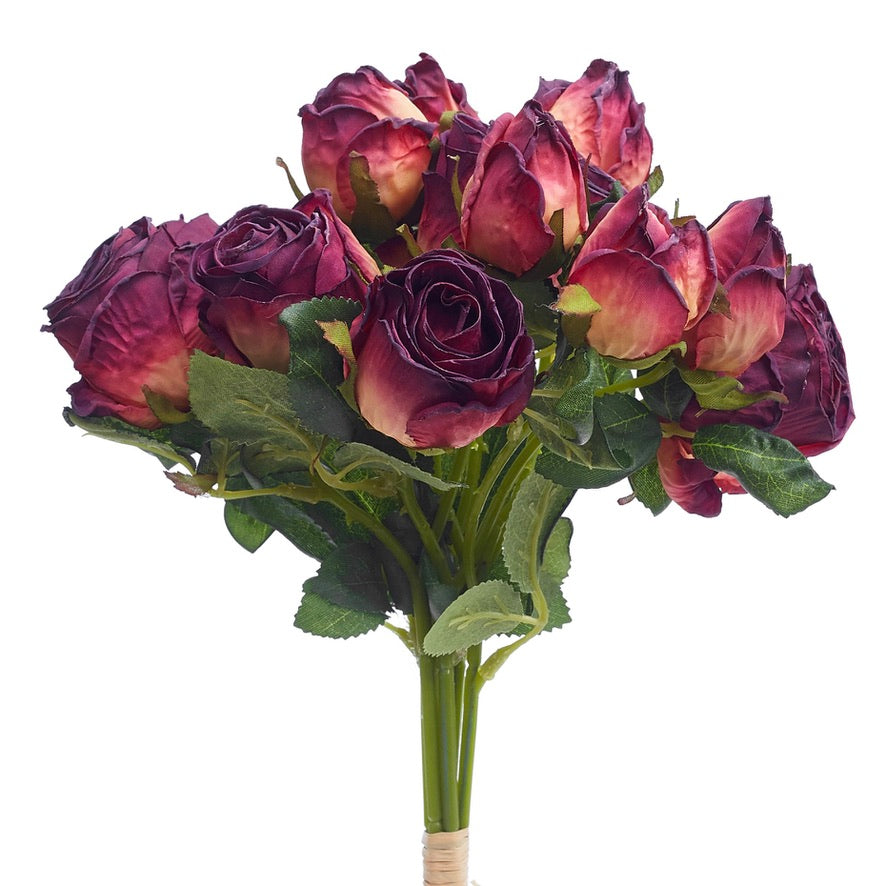 Dried Touch 12-Piece Small Rose & Tea Rose Stem Bouquet – Mulberry