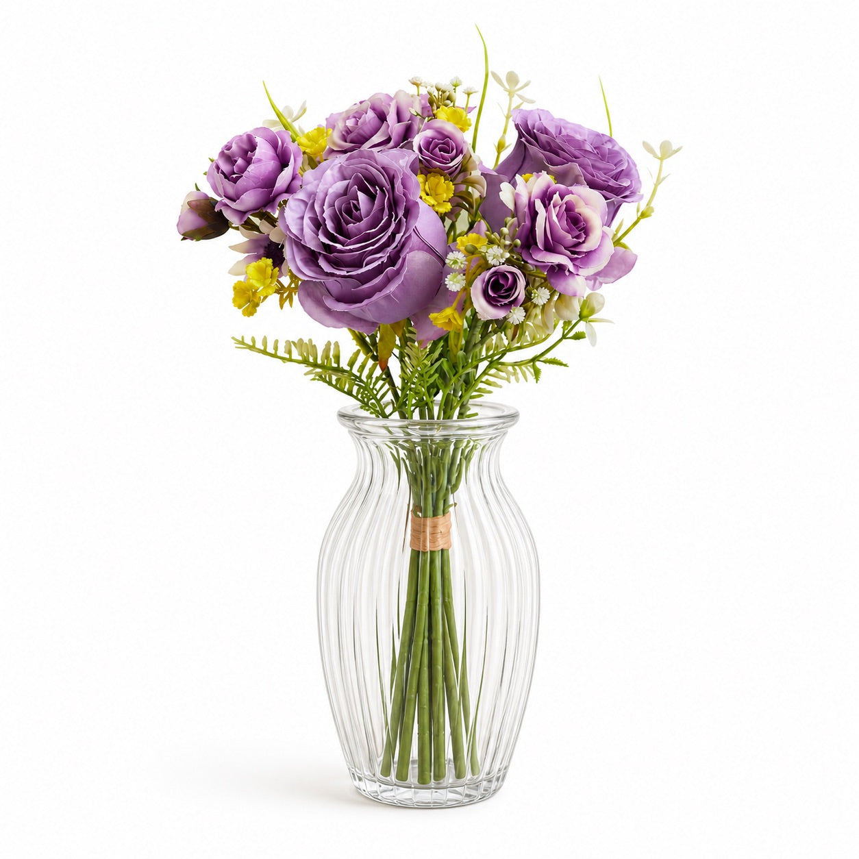 Artificial Silk Rose & Foliage Bouquet (Lilac & Purple)