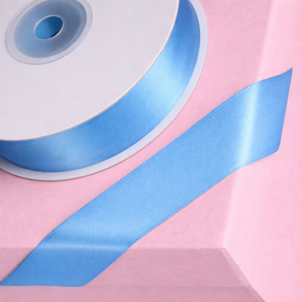 Double Sided Satin Ribbon 25m - Various Widths - CORNFLOWER