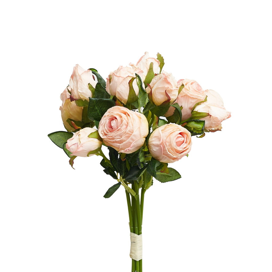Dried Touch 12-Piece Small Rose & Tea Rose Stem Bouquet – Dusty Pale Pink