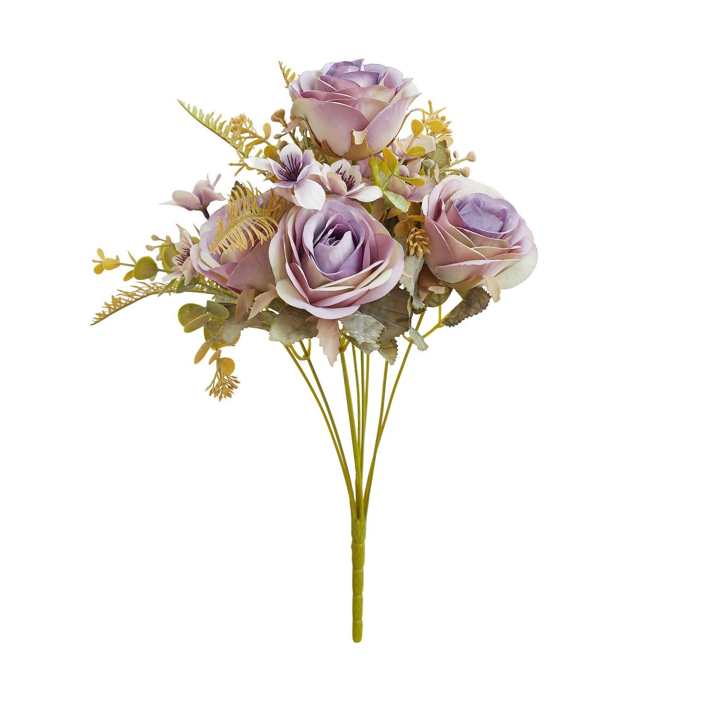 Artificial Silk Rose, Anemone & Foliage Bouquet (Lilac & Sage)