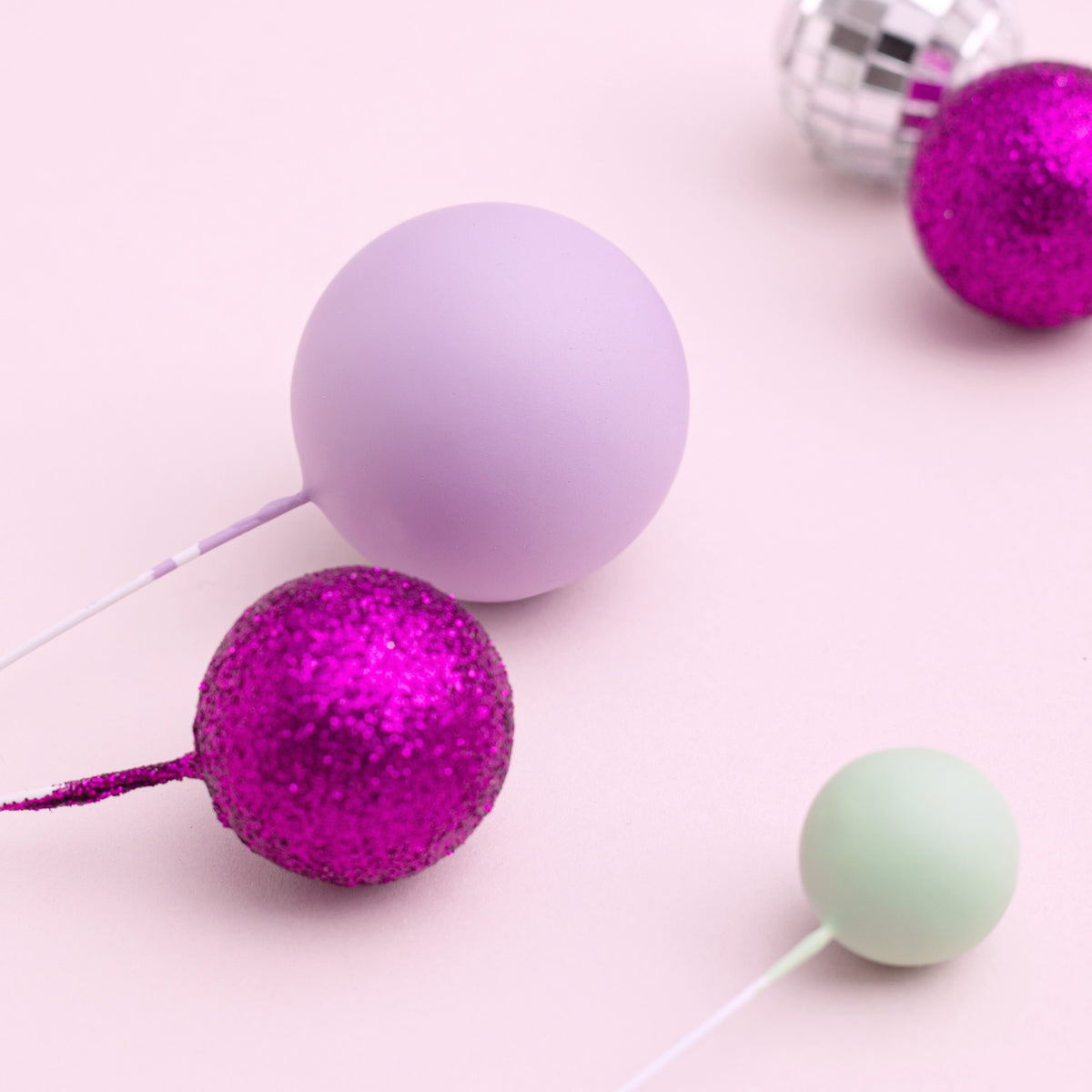 32 Piece Cake Decorating Glitter & Disco Ball Sets (Silver Disco, Purple Glitter, Mint & Lilac)