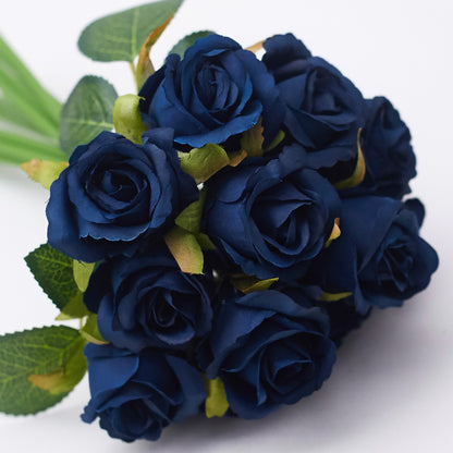 Silk Hand Tied Lila Bud Rose & Tea Rose Bouquet (Navy)