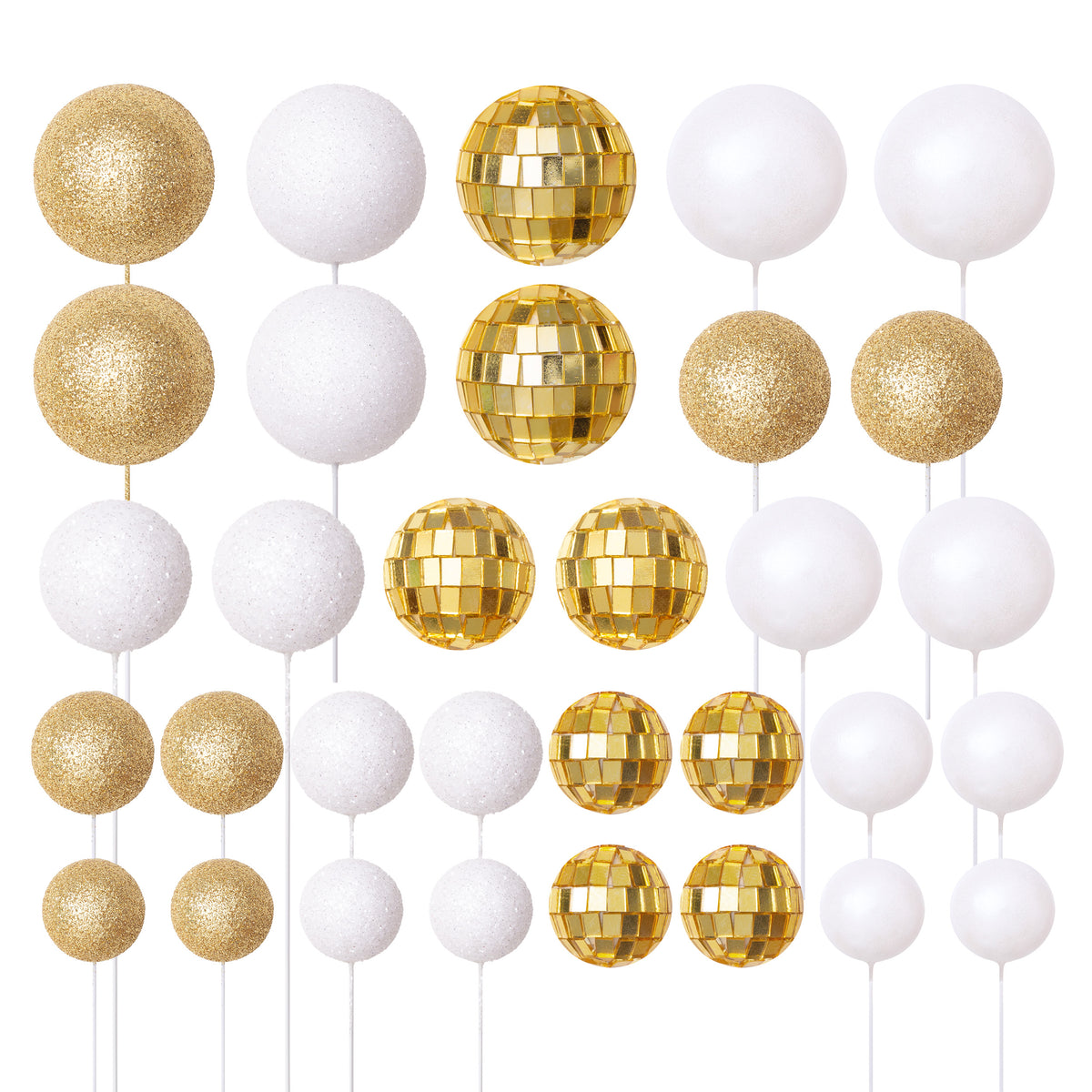 32 Piece Cake Decorating Glitter & Disco Ball Sets (Gold Disco, Gold Glitter, White Pearl & White Glitter)