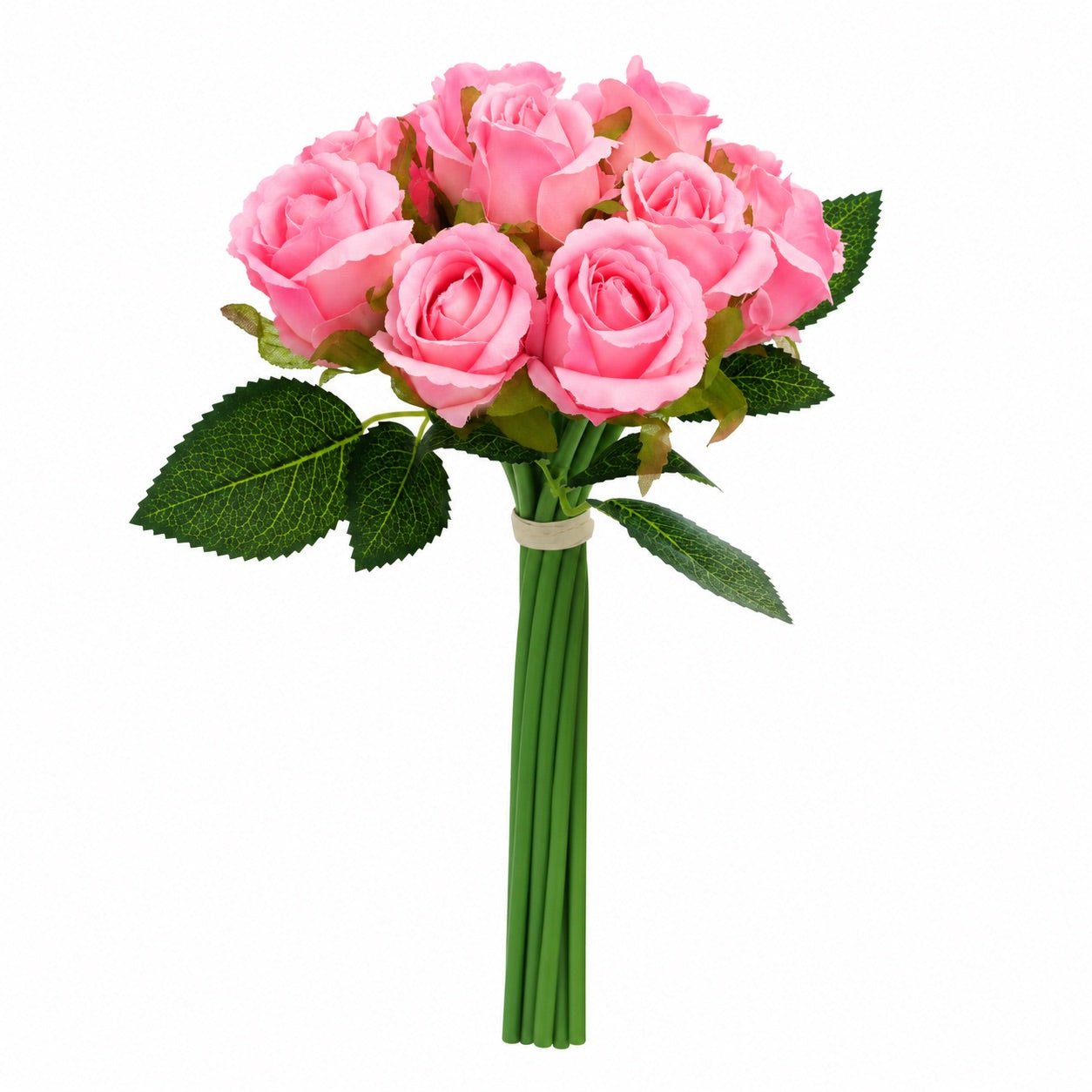 Silk Hand Tied Lila Bud Rose & Tea Rose Bouquet (Pink)
