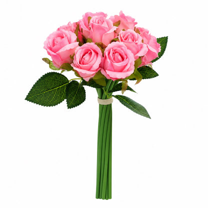 Silk Hand Tied Lila Bud Rose & Tea Rose Bouquet (Pink)