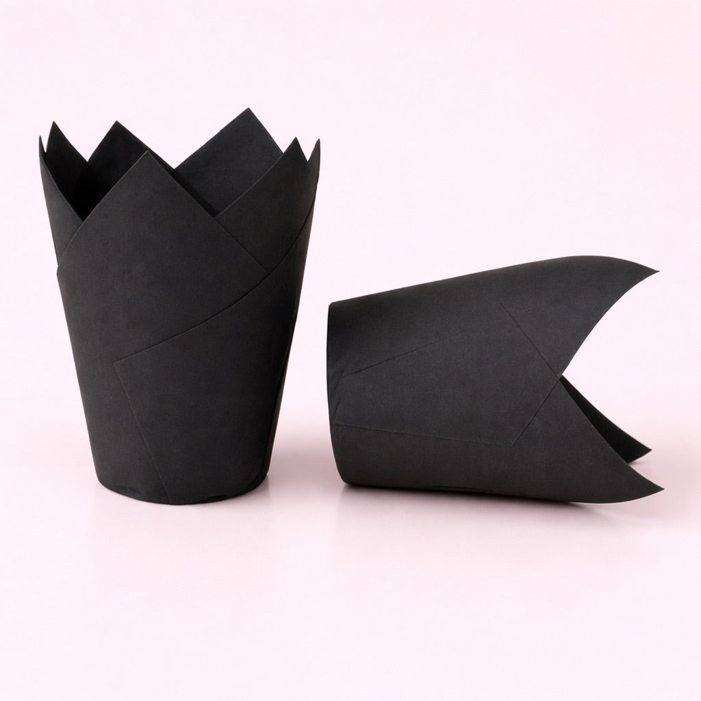 Professional Black Tulip Muffin Wraps - Greased Easy Peeling Paper Cases