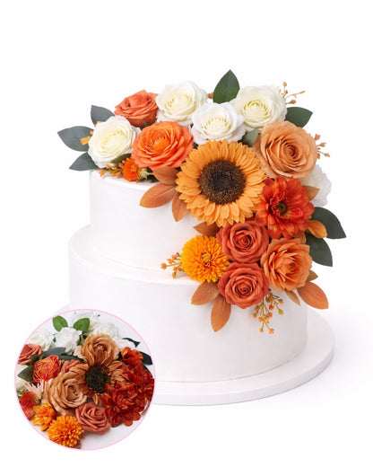 Silk Flower Bags with Foliage (White, Orange & Burnt Orange)