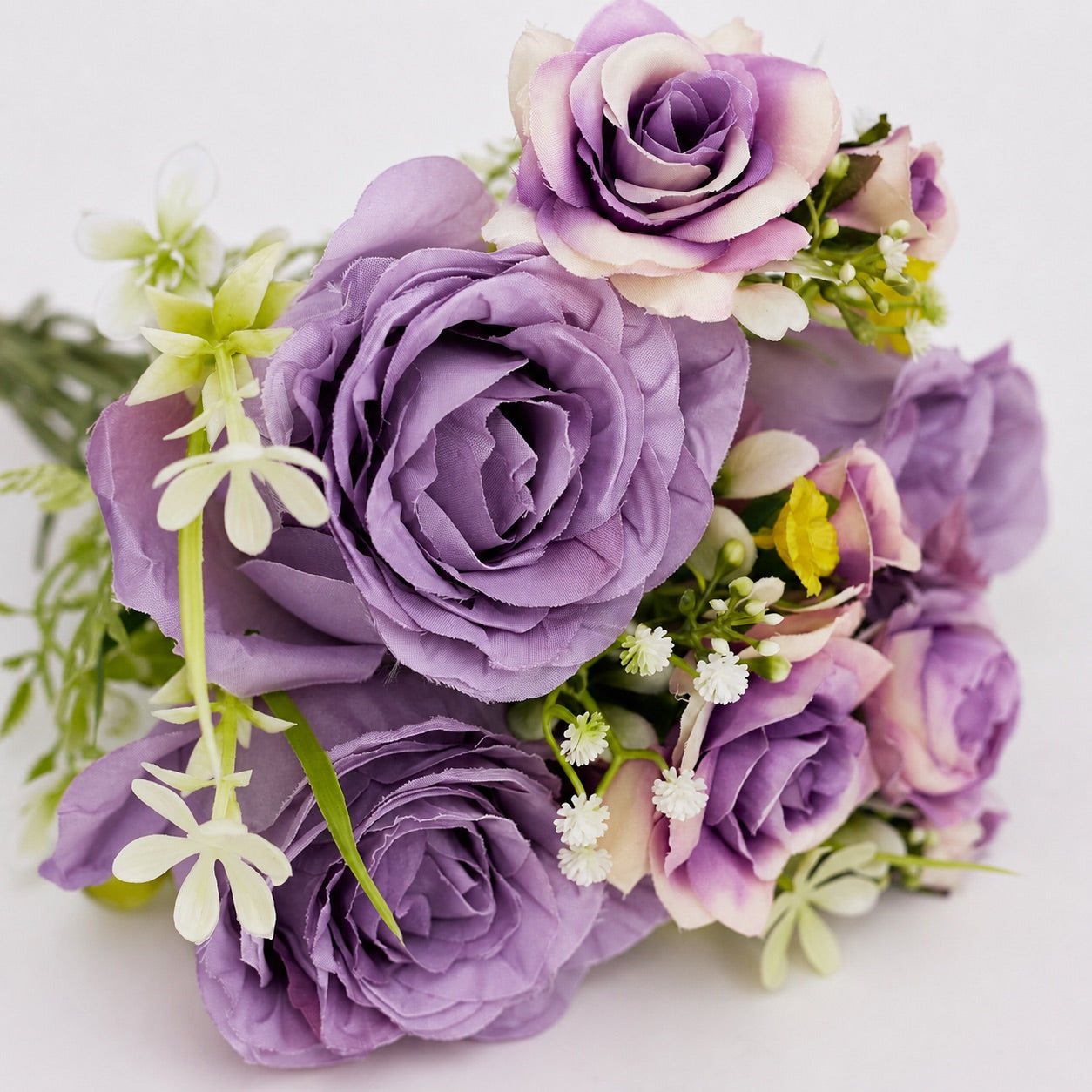 Artificial Silk Rose & Foliage Bouquet (Lilac & Purple)