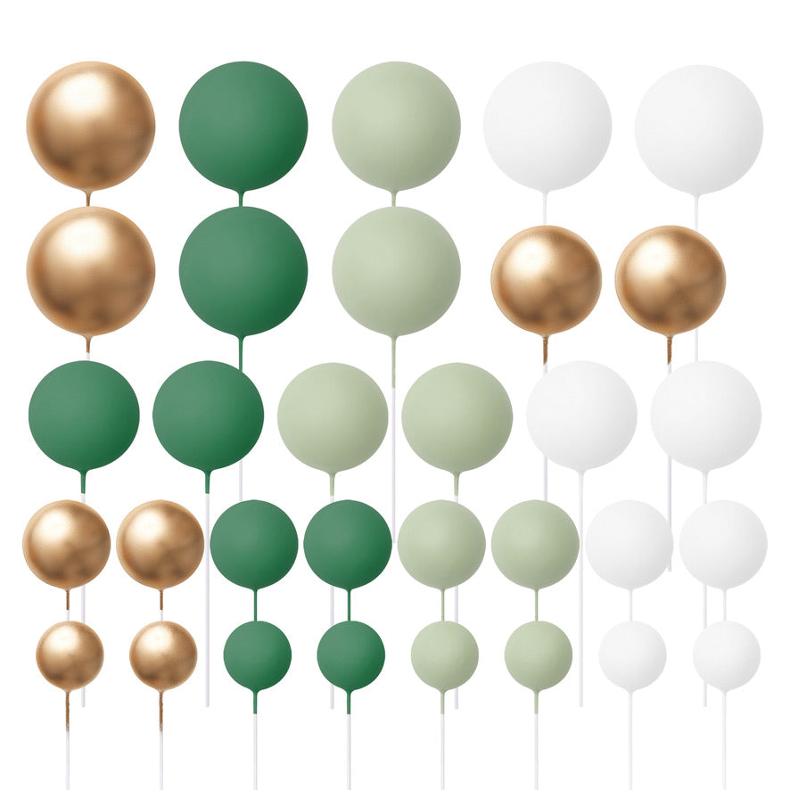 32 Pieces Cake Decorating Ball Sets - White, Gold, Sage & Dark Green