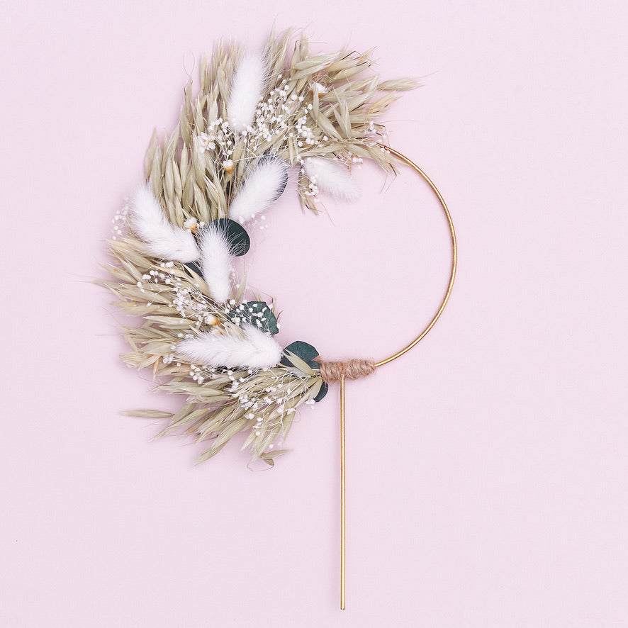 Dried Flower Ring (10cm) (Oats & Eucalyptus - White)