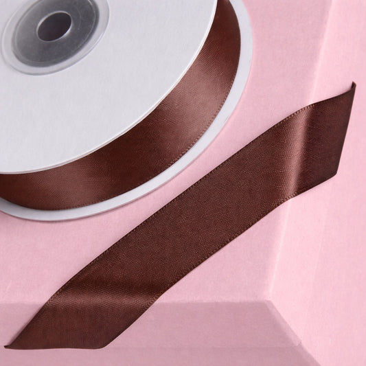Double Sided Satin Ribbon 25m - Various Widths - CHOCOLATE BROWN