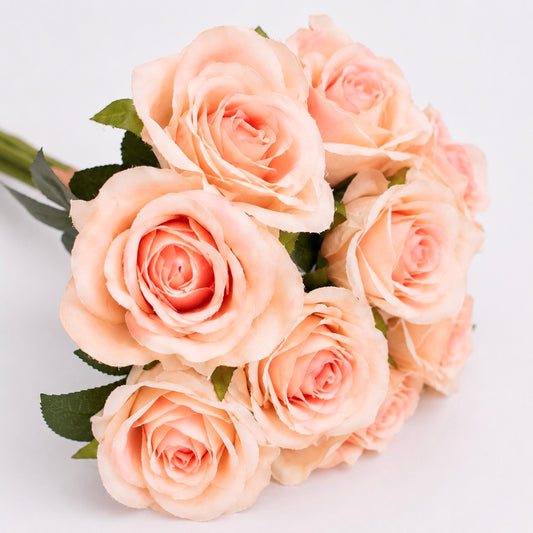 Artificial Silk Classic Rose Bouquet (Peaches & Cream)