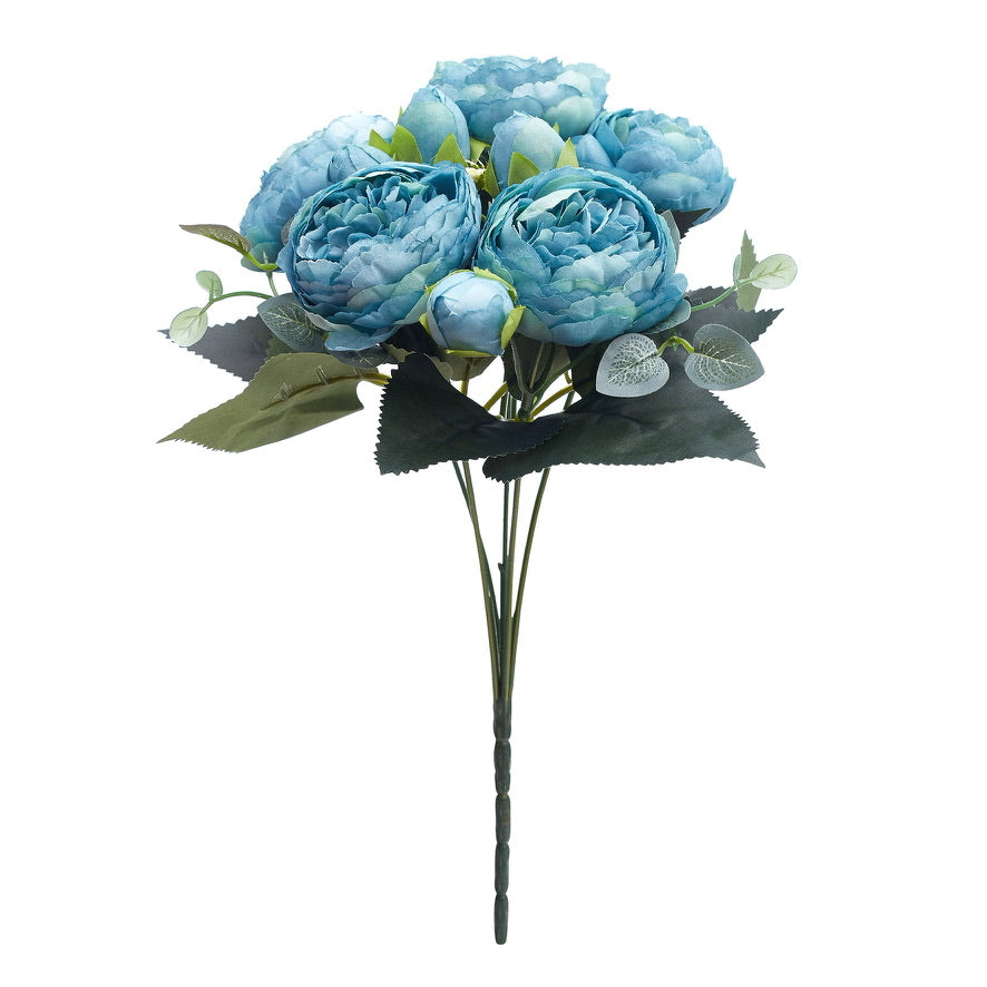 Artificial Silk Peony & Tea Rose Bouquet (Blue)