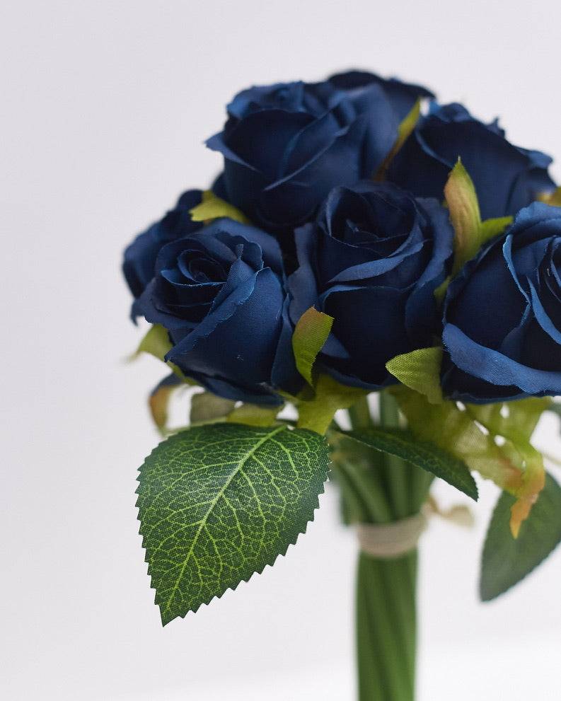 Silk Hand Tied Lila Bud Rose & Tea Rose Bouquet (Navy)