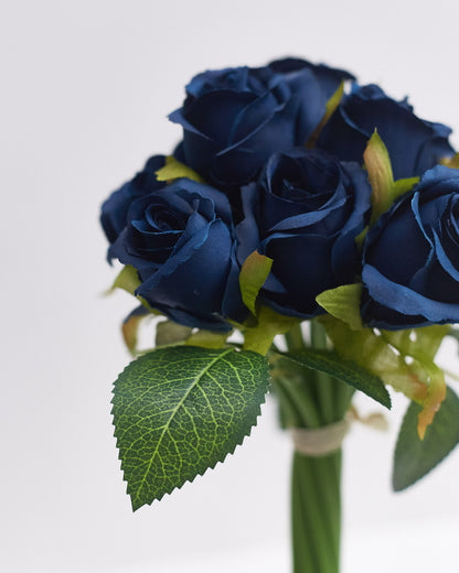 Silk Hand Tied Lila Bud Rose & Tea Rose Bouquet (Navy)