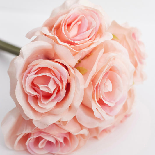 Artificial Silk Hand-Tied Bella Rose Bouquet - Peach Blush