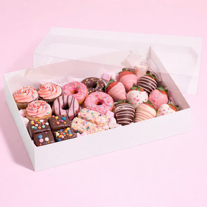 The Baked Studio – Deluxe Treat & Cookie Boxes with Clear Lid - White (Pack of 5)
