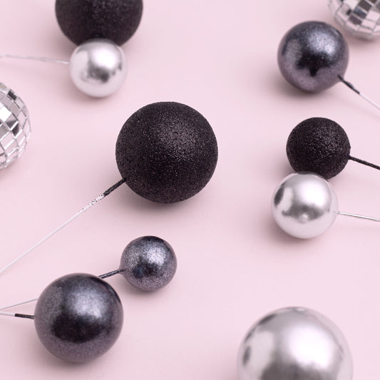 32 Piece Cake Decorating Glitter & Disco Ball Sets (Silver Disco, Silver, Black Pearl & Black Glitter)