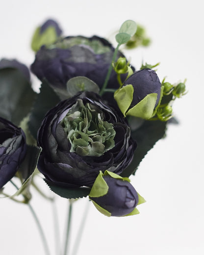 Artificial Silk Peony & Tea Rose Bouquet (Black)