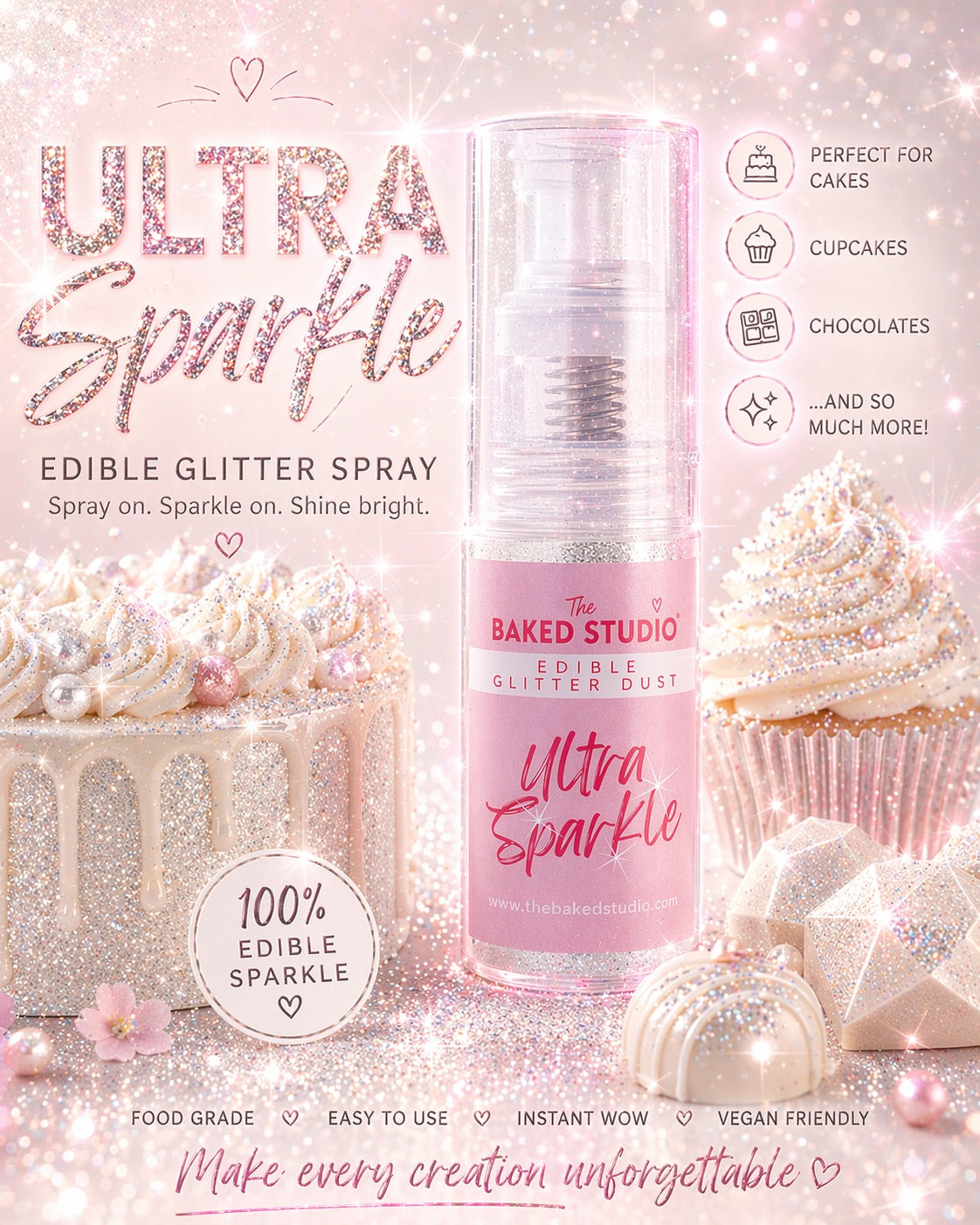 Edible Glitter Dust - 10g Pump Bottle (Ultra Sparkle)