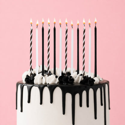 Black & White Tall Skinny Wax Candles - Pack of 12