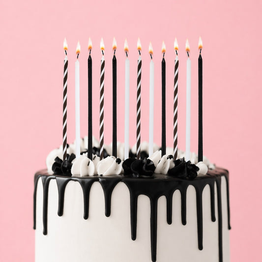 Black & White Tall Skinny Wax Candles - Pack of 12