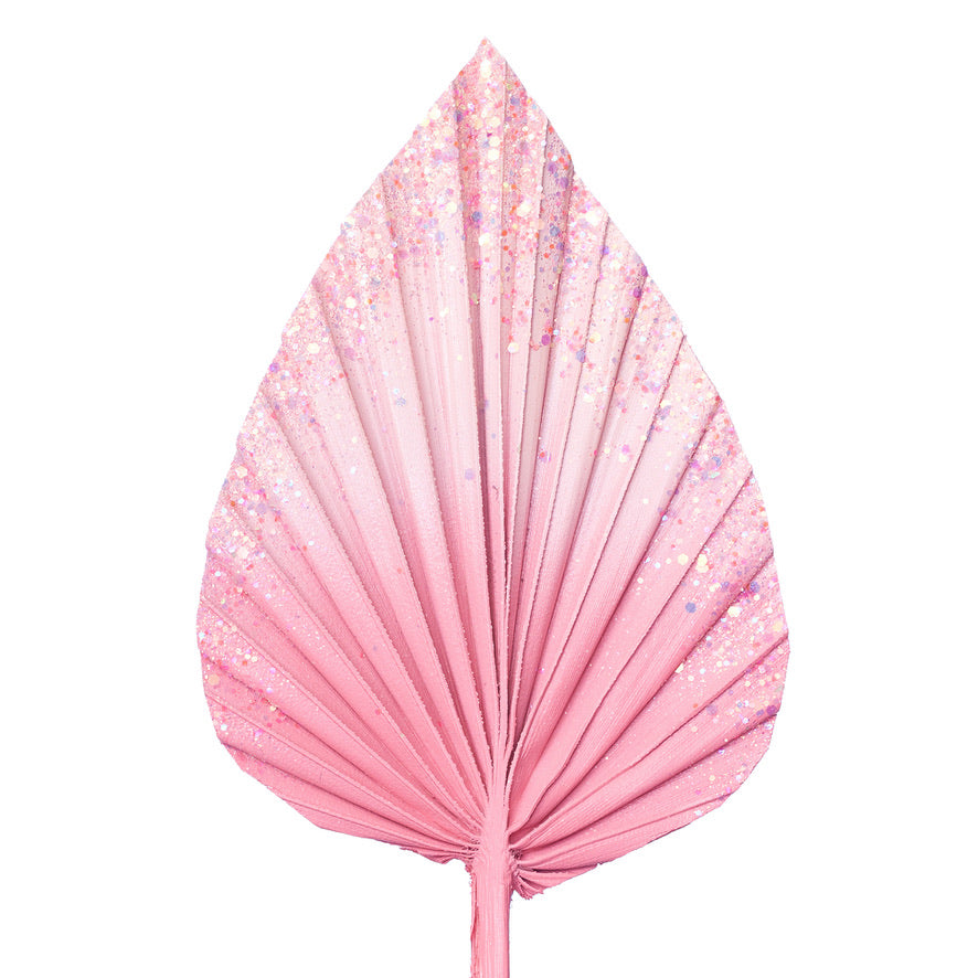 Decorated Dried Palm Spear (Pale Pink Glitter Ombre)