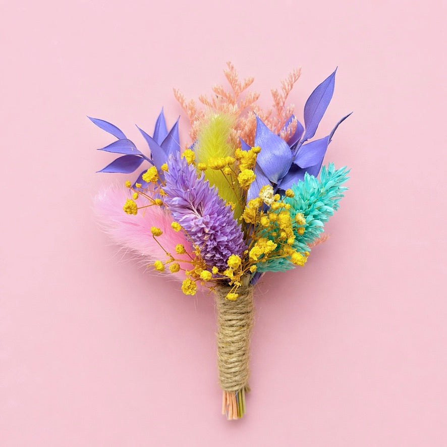 Dried Flower Mini Bouquets / Buttonholes x 3 (Rainbow Sherbet)
