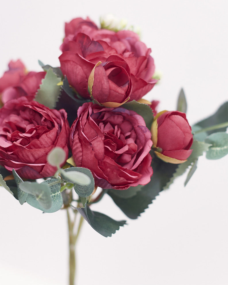 Artificial Silk Peony & Tea Rose Bouquet (Pretty Deep Red)