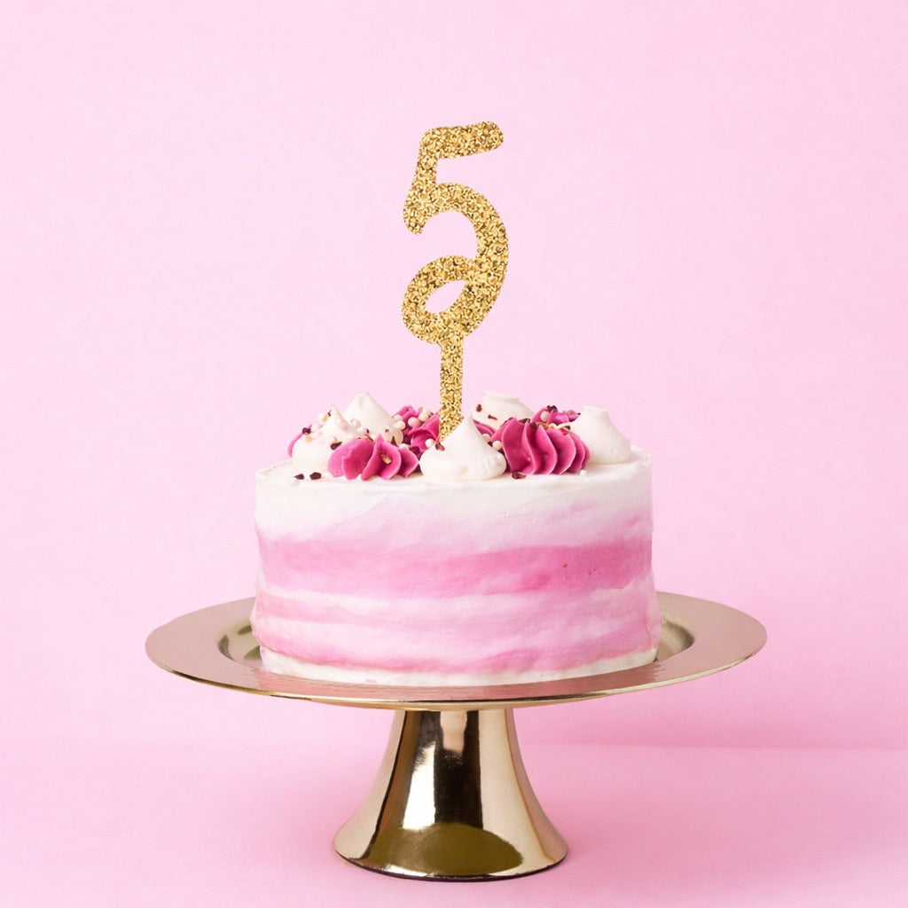 Gold Number ‘5' Glitter Acrylic Cake Topper