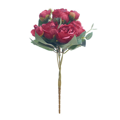 Artificial Silk Peony & Tea Rose Bouquet (Pretty Deep Red)