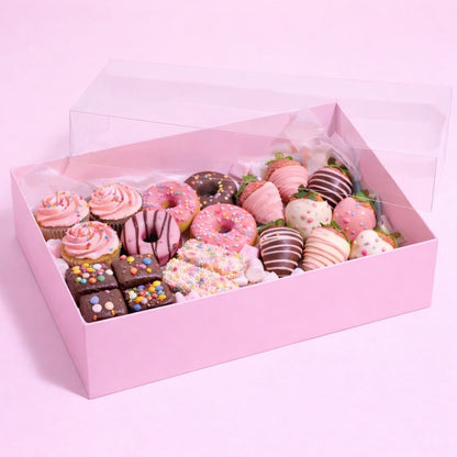 The Baked Studio – Deluxe Treat & Cookie Boxes with Clear Lid - Pink (Pack of 5)