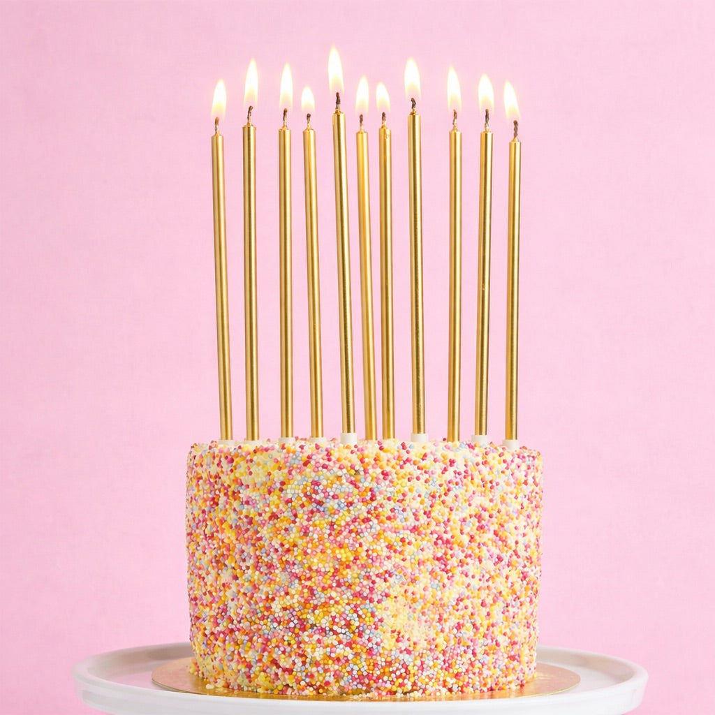Gold Tall Skinny Wax Candles - Pack of 12