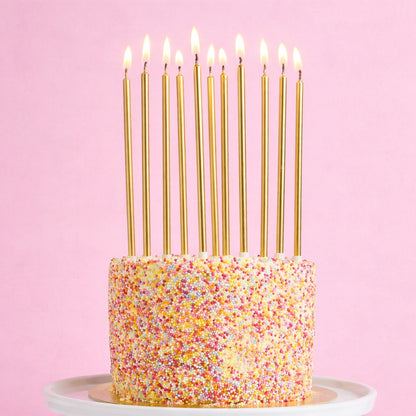 Gold Tall Skinny Wax Candles - Pack of 12