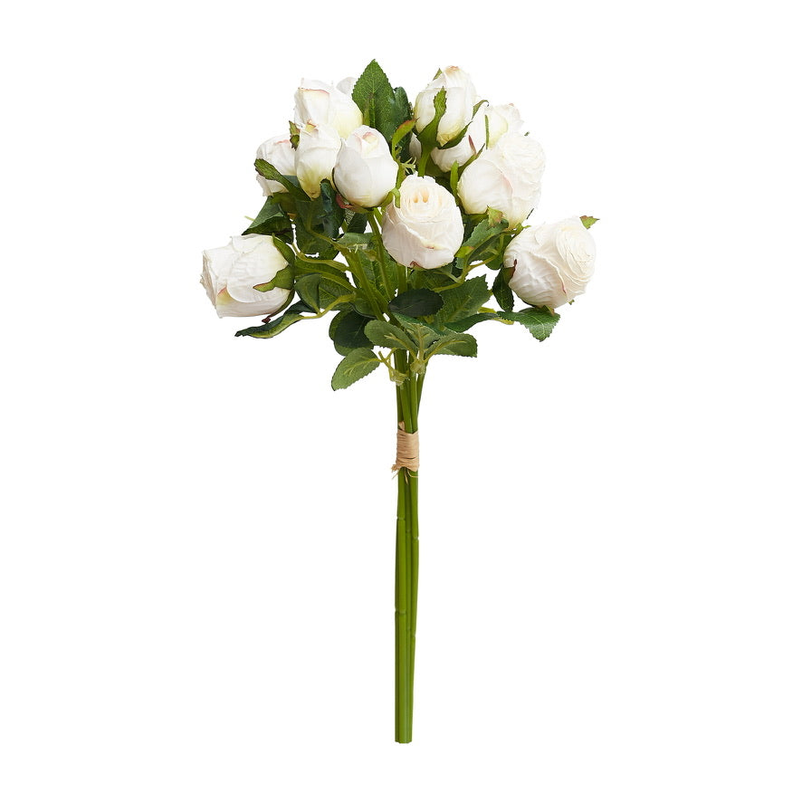 Dried Touch 12-Piece Small Rose & Tea Rose Stem Bouquet – Ivory