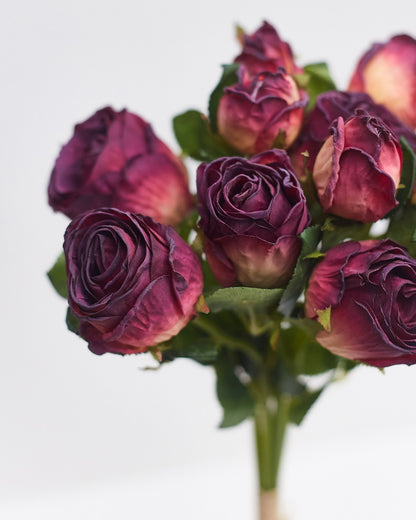 Dried Touch 12-Piece Small Rose & Tea Rose Stem Bouquet – Mulberry
