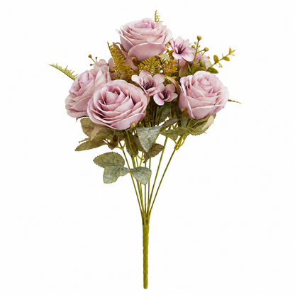 Artificial Silk Rose, Anemone & Foliage Bouquet (Pale Lilac)