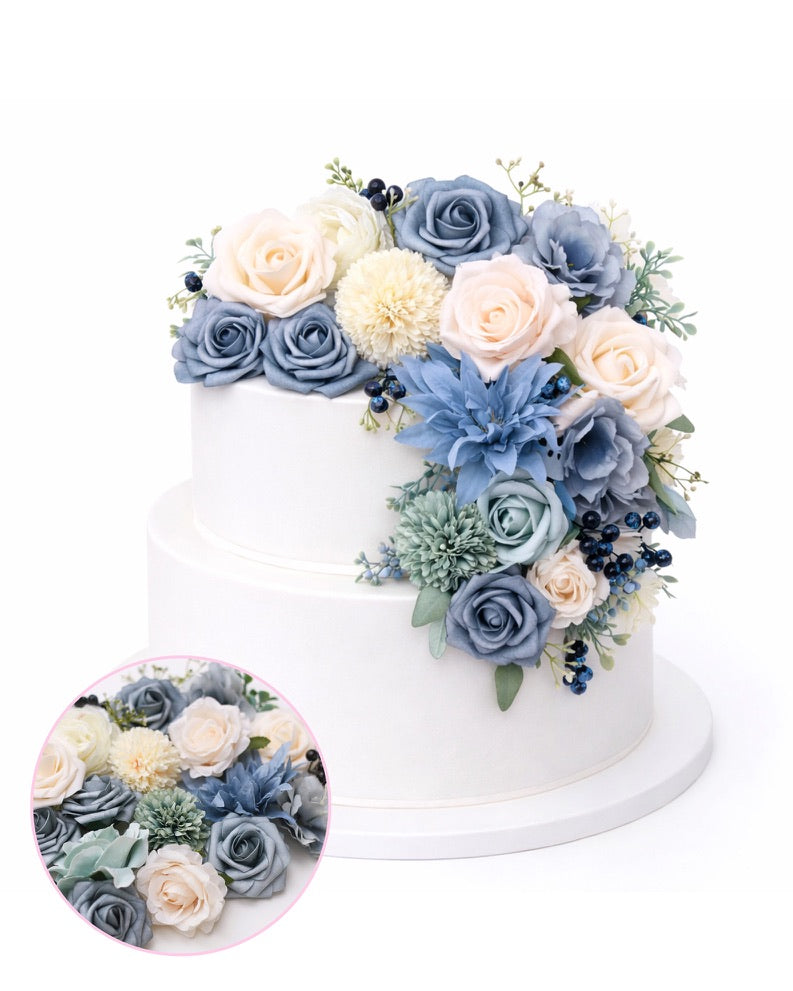 Silk Flower Bags with Foliage (Blue, White & Cream)