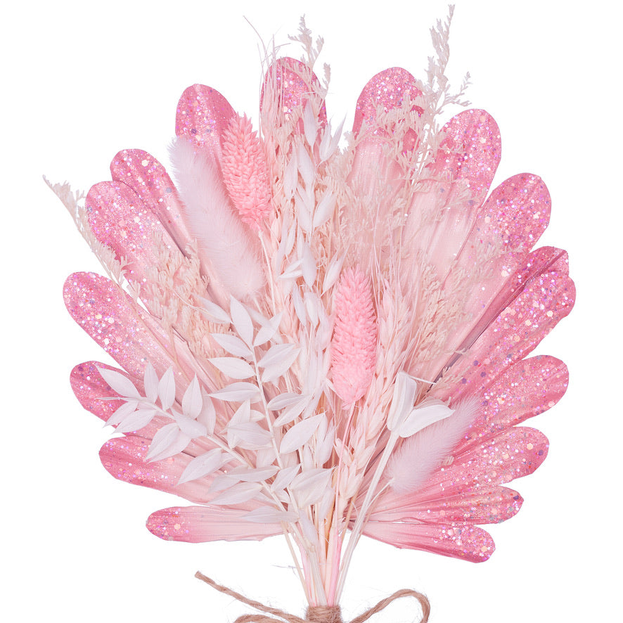 Dried Shell Palm Bouquet (Pink Glitter)