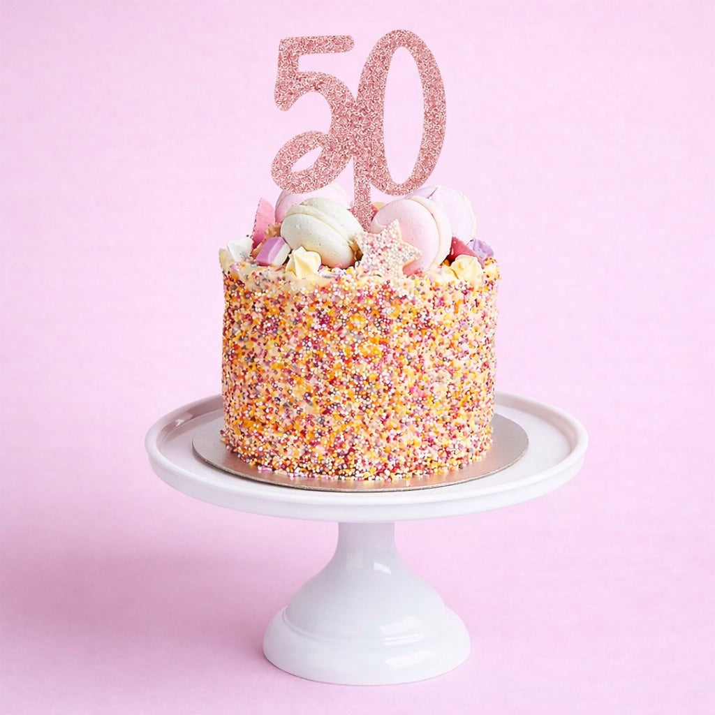 Rose Gold Number '50' Glitter Acrylic Cake Topper