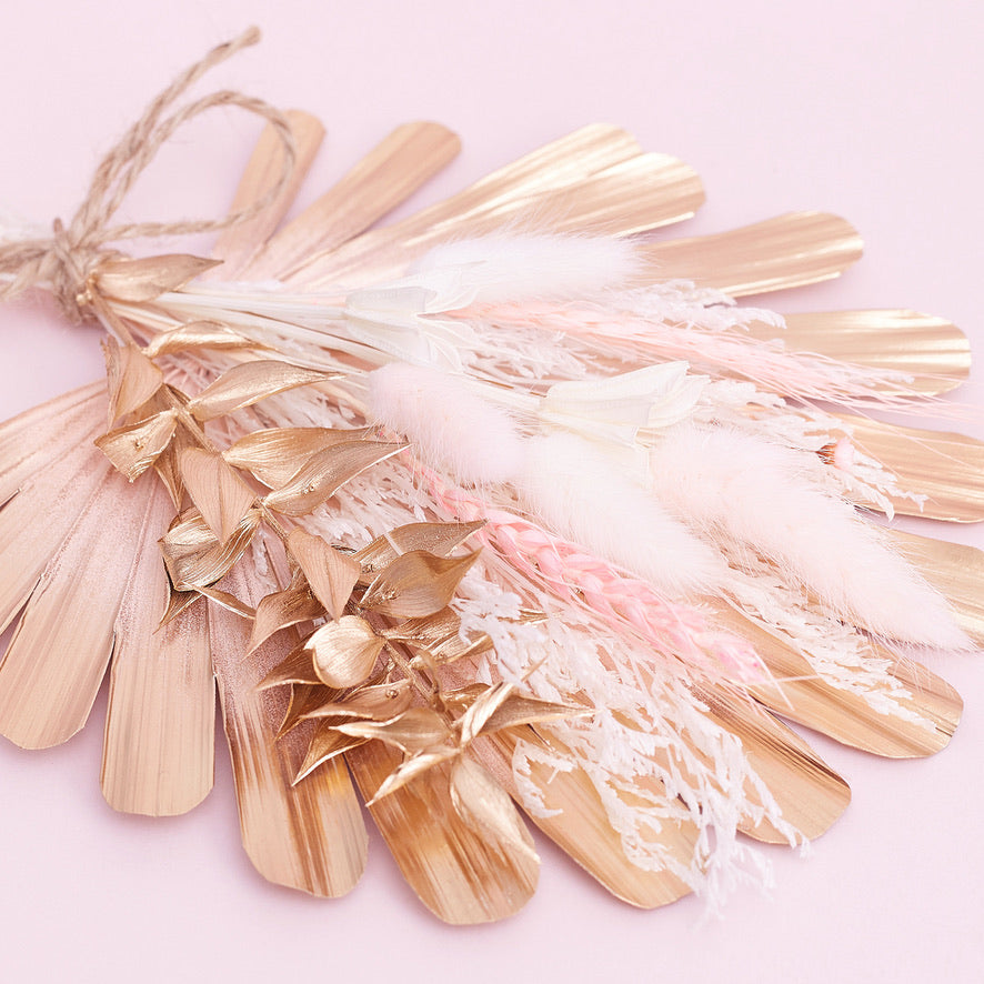 Dried Shell Palm Bouquet (Pink, Gold & White)