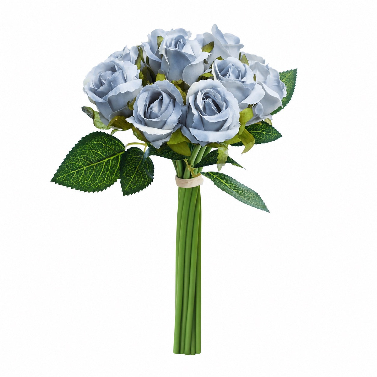 Silk Hand Tied Lila Bud Rose & Tea Rose Bouquet (Dusty Blue)